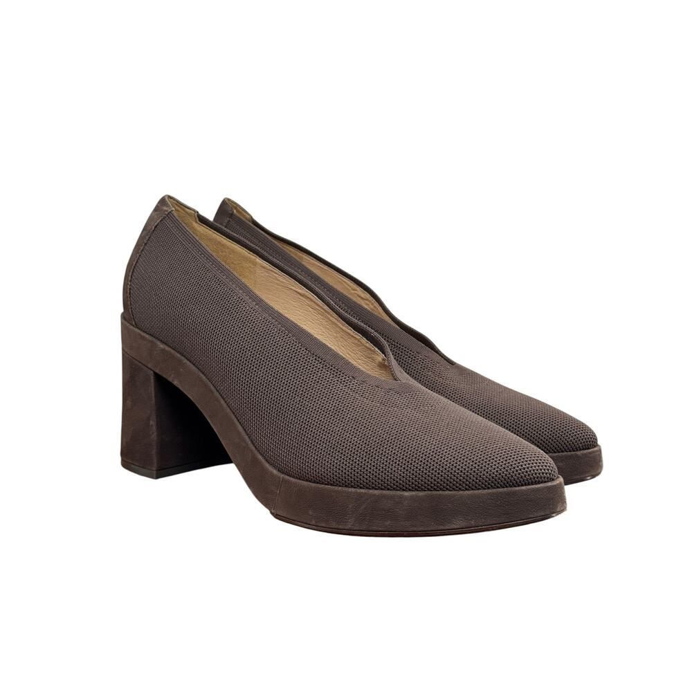 Eileen Fisher Signy Stretch Block Heels SZ 11 Women’s Brown Textile Shoe Pump